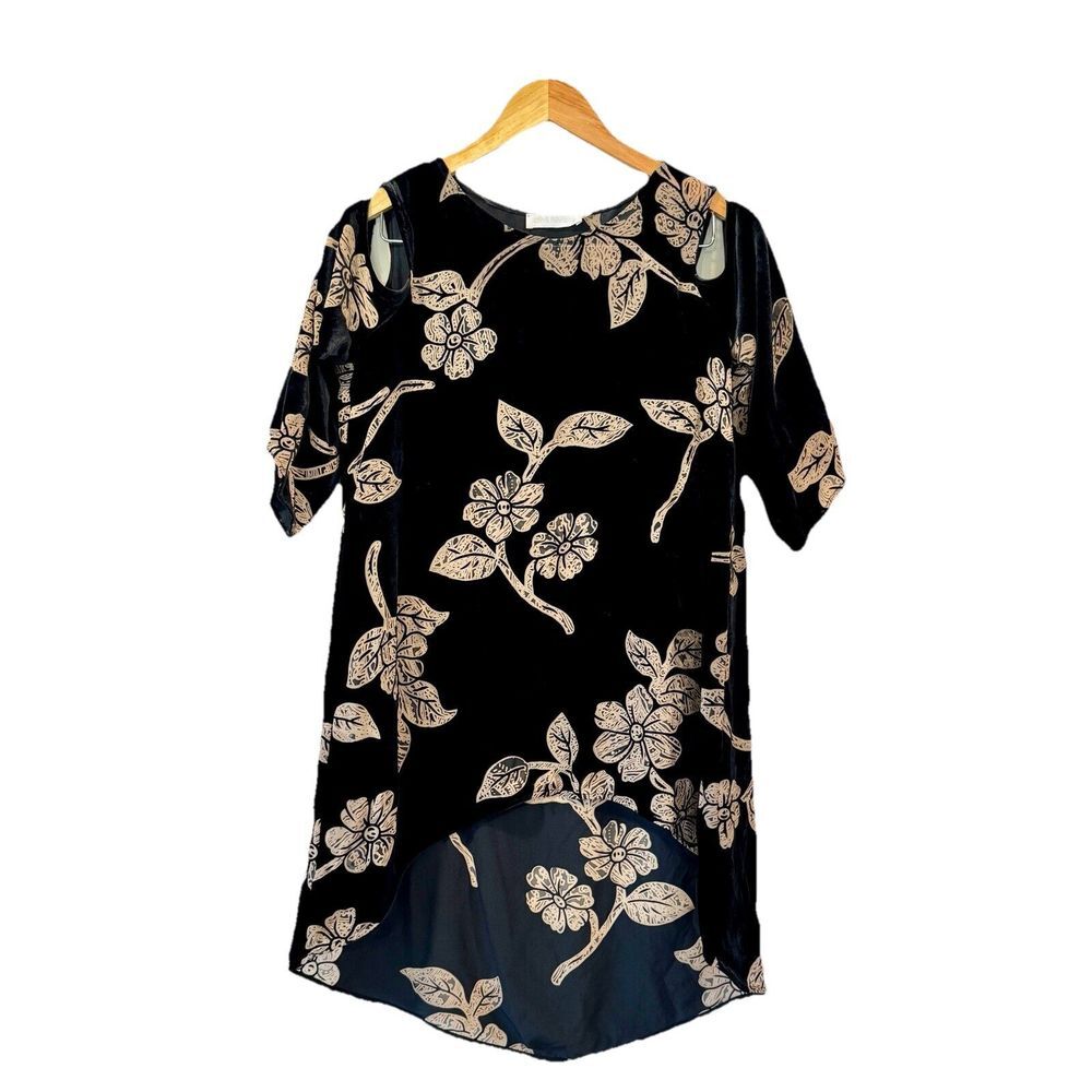ANNE FONTAINE‎ Paris $395 Floral Agostine Velvet Cold Shoulder Tunic Top Size 38